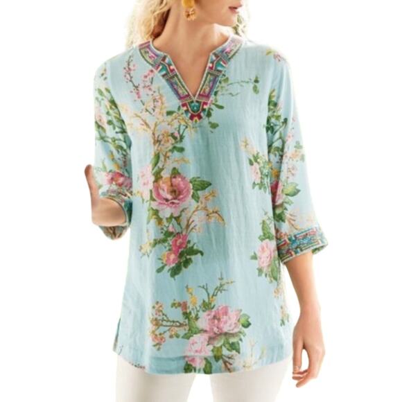 Soft Surroundings Merielle Floral Embroidered Tunic, Size Petite Medium - Picture 2 of 8